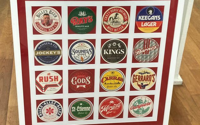 Liverpool beer mats framed